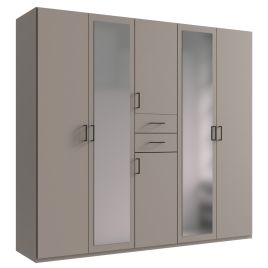 Wardrobe - DOCKER 5 Door Mirrored Wardrobe Grey 225cm