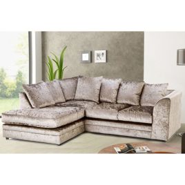 WILLA Crushed Velvet 4 Seater L Shaped - Left Hand Facing Corner Sofa - Mink