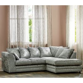 WILLA Crushed Velvet 4 Seater L Shaped - Right Hand Facing Corner Sofa - Silver