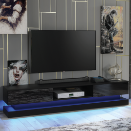 Stylish TV Unit Cabinet Stand with Ample Storage and Free LED Lighting 180cm - Black