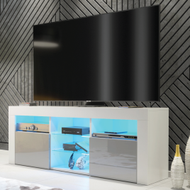 Modern TV Cabinet with Sideboard Storage and Free LED Lighting 145cm - White and Grey