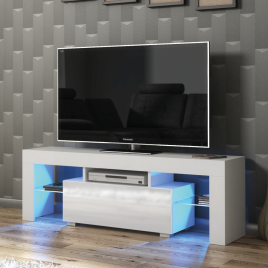 Modern TV Unit with Free LED Lighting and Ample Storage 130cm - White
