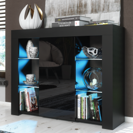 Modern Sideboard Display Cabinet and TV Stand with Storage and Free LED Lighting 97.5cm - Black