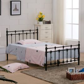 Double Bed - MARISSA 4ft6 Metal Bedframe with Polished Chrome Caps - Black