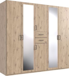DOCKER 5 Door Mirrored Wardrobe Oak - 225cm