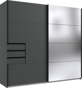 SOGO 2 Door Mirrored Sliding Wardrobe with 3 Drawers Graphite - 225cm