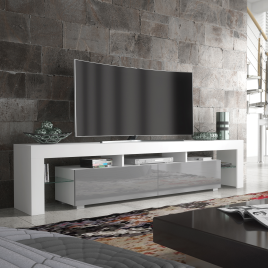 KESTA Modern TV Unit Elegant Storage Cabinet with High Gloss Doors 200cm - White with Grey
