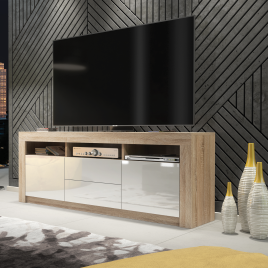 URFI Modern TV Unit Matt Body with High Gloss Fronts 160cm - Oak with White