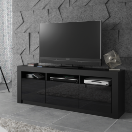 URFI Modern TV Unit Matt Body with High Gloss Fronts 160cm - Black