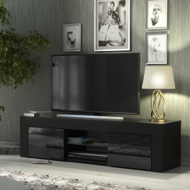 TUSSI Modern TV Unit Cabinet Stylish Matt Body And Gloss Doors 130cm - Black