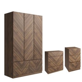 CHARLESTON 3 Door Wardrobe Set 4 Pieces - Royal Walnut