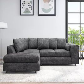 LORVANI Fabric 4 Seater L Shaped Scatterback Corner Sofa - Dark Grey, Left Hand Facing
