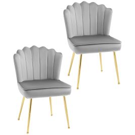 Shell Luxe Velvet Accent Chair, Modern Living Room Chair with Gold Metal Legs for Living Room, Bedroom, Home Office, Set of 2, Grey