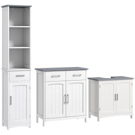 KANSAS Bathroom Furniture Set with Adjustable Shelves, Tall Bathroom Storage Cabinet with Open Shelves - White