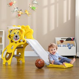 AIYAPLAY Baby Slide with Basketball Hoop, Easy to Assemble Kids Slide for Indoor Use, for Ages 18-36 Months - Yellow