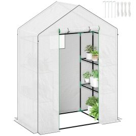SUNVISTA 143 x 74cm Walk-In Greenhouse, with Shelves - White