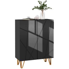 Scott Narrow Shoe Storage Cabinet with Adjustable Shelves - Black