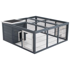 Rabbit Hutch Small Animal House Ferret Bunny Cage Duck House Rabbit Hideaway Chinchilla Cage Backyard with Openable Main House & Run Roof