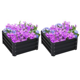 Set of 2 Raised Garden Bed, Outdoor Elevated Galvanised Planter Box for Flowers, Herbs, 60x60x30.5cm, Grey