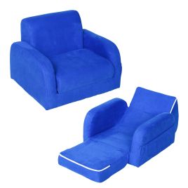 2 In 1 Children Sofa Chair Bed Folding Soft Flannel Foam Toddler - Blue