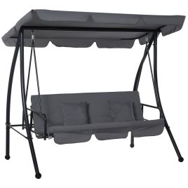 Outdoor 2-in-1 Patio Swing Chair Lounger 3 Seater Garden Swing Seat Bed Hammock Bed Convertible Tilt Canopy W/ Cushion, Dark Grey