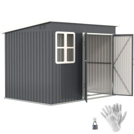 SUNVISTA 8.5 x 6ft Storage Shed Galvanised Steel Garden Shed, Metal Shed with Foundation Kit, Dark Grey