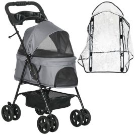 Dog Stroller with Rain Cover Adjustable Canopy - Grey
