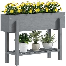 SUNVISTA Wooden Two-Tier Raised Planter - Grey