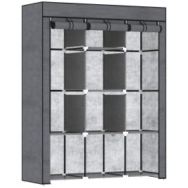 HERON Fabric Wardrobe, with Rails and Shelves - Dark Grey