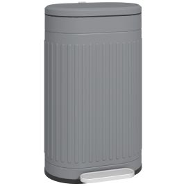 HERON 30 Litre Pedal Bin, Fingerprint Proof Kitchen Bin with Soft-close Lid, Metal Rubbish Bin with Foot Pedal and Removable Inner Bucket, Grey