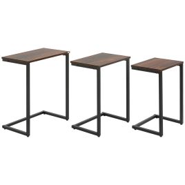Side Table - C-Shaped Snack Side Tables Set of 3 Rustic Brown 30cm