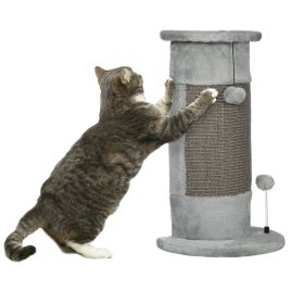 58cm Cat Scratching Post for Corner Wall, Claw Scratcher Covered Soft Smooth Plush, with Sisal Rope, Play Toy Balls, Stable Base, Grey