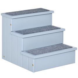 3 Step Wooden Pet Stairs Steps Dog Stairs Carpet Non Slip Grey