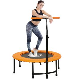 HERON 40" Fitness Trampoline with Adjustable Handle, Rebounder Trampoline Mini Jumper for Indoor Exercise Workout, Support Up to 100kg, Orange