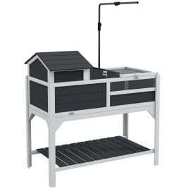 Wooden Tortoise Enclosure, Tortoise Tank w/ Adjustable Lamp Holder, Openable Lid, Removable Main House - Grey