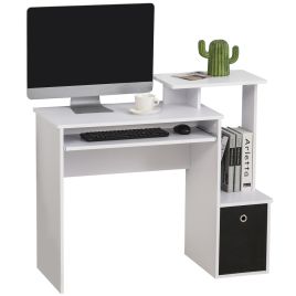 Compact Small Computer PC Desk with Sliding Keyboard Tray Storage Drawer Shelf Home Office Workstation Gaming Study White