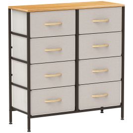 JAPRIS Grey Chest of Drawers - Medium-sized, 8 Drawers, Double, Fabric Drawers - Black Frame Medium Oak Top