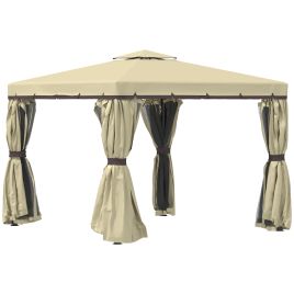 3 x 3M Patio Gazebo Canopy Garden Pavilion Tent Shelter with 2 Tier Water Repellent Roof, Mosquito Netting, Aluminium Frame, Beige