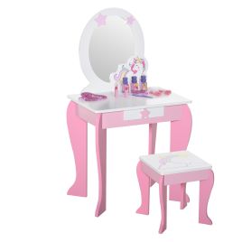Frolicking Princess Kids Dressing Table with Mirror and Stool - Pink