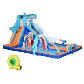 6-in-1 Shark-Themed Bouncy Castle and Inflatable Water Park