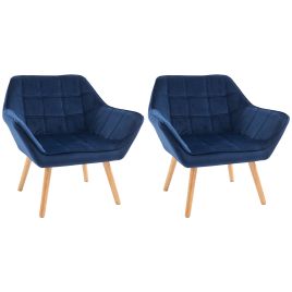 Armchair Accent Chair Wide Arms Slanted Back Padding Iron Frame Wooden Legs Home Bedroom Furniture Seating Set of 2 Blue