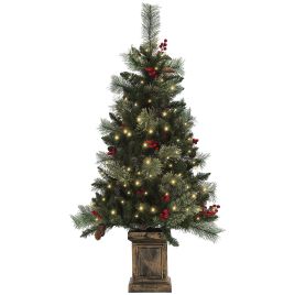 Scott 1.2m Artificial Christmas Tree with 100 LED Lights and Red Berries - Green