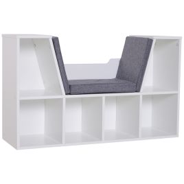 Bookcase Shelf Storage Seat with Cushion Sideboard Kids Children Reading Bedroom Living Room Organizer White