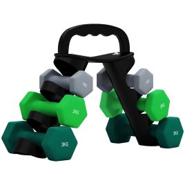 SPORTEDGE Dumbbells Set with Carry Storage Rack, Set of 6 Weights for Home Gym Kettlebell Training Weight Lifting Exercise, 2 x 1kg, 2 x 2kg, 2 x 3kg