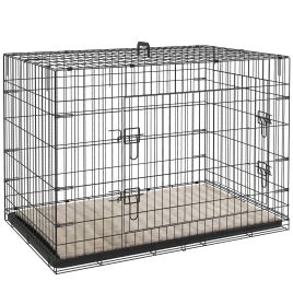 PAWSTER Foldable Dog Crate with 2 Doors with Tray, Soft Cushion, for Extra and Large Dogs, 105 x 70 x 75, Black