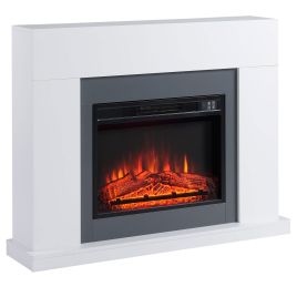 Freestanding 2000W Electric Fireplace with Remote Control, LED Flame Effect - White
