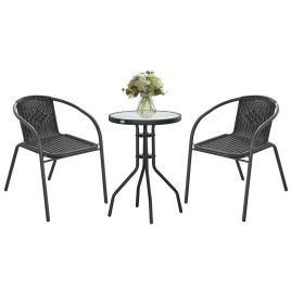 SUNVISTA 3 Pieces Rattan Bistro Set - Black