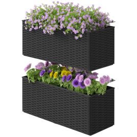 SUNVISTA Set of Two Rattan-Effect Planters - Black