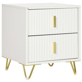 Bedside Table - DORK 2 Drawer Nightstand White 40cm