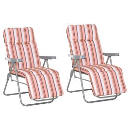 Set of 2 Garden Sun Lounger Outdoor Reclining Seat Cushioned Seat Foldable Adjustable Recliner Orange and White